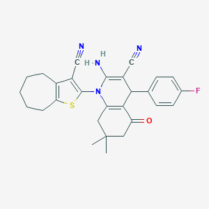 2-[2-amino-3-cyano-4-(4-fluorophenyl)-7,7-dimethyl-5-oxo-5,6,7,8-tetrahydro-1(4H)-quinolinyl]-5,6,7,8-tetrahydro-4H-cyclohepta[b]thiophen-3-yl cyanide