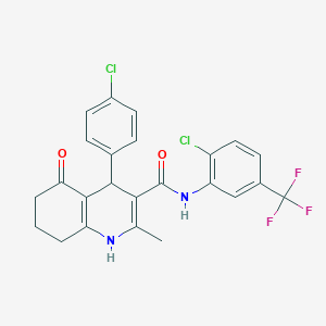 molecular formula C24H19Cl2F3N2O2 B3939727 4-(4-chlorophenyl)-N-[2-chloro-5-(trifluoromethyl)phenyl]-2-methyl-5-oxo-1,4,5,6,7,8-hexahydro-3-quinolinecarboxamide 