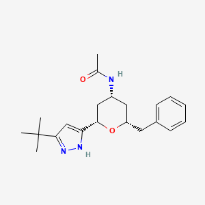molecular formula C21H29N3O2 B3939749 N-[(2S*,4R*,6S*)-2-benzyl-6-(5-tert-butyl-1H-pyrazol-3-yl)tetrahydro-2H-pyran-4-yl]acetamide 