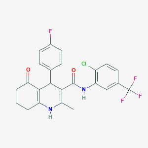molecular formula C24H19ClF4N2O2 B3939768 N-[2-chloro-5-(trifluoromethyl)phenyl]-4-(4-fluorophenyl)-2-methyl-5-oxo-1,4,5,6,7,8-hexahydro-3-quinolinecarboxamide 