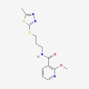 molecular formula C13H16N4O2S2 B3939830 2-methoxy-N-{3-[(5-methyl-1,3,4-thiadiazol-2-yl)thio]propyl}nicotinamide 