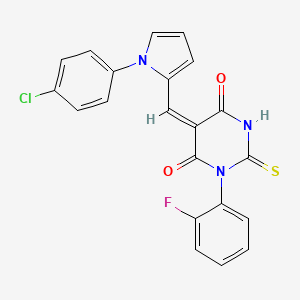 molecular formula C21H13ClFN3O2S B3939855 5-{[1-(4-chlorophenyl)-1H-pyrrol-2-yl]methylene}-1-(2-fluorophenyl)-2-thioxodihydro-4,6(1H,5H)-pyrimidinedione 
