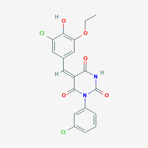 molecular formula C19H14Cl2N2O5 B3939868 5-(3-chloro-5-ethoxy-4-hydroxybenzylidene)-1-(3-chlorophenyl)-2,4,6(1H,3H,5H)-pyrimidinetrione 