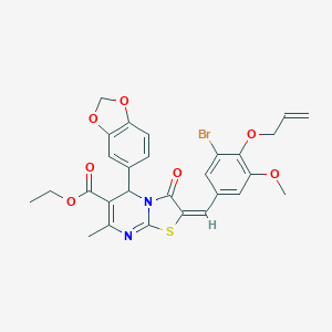 molecular formula C28H25BrN2O7S B393990 ethyl 2-[4-(allyloxy)-3-bromo-5-methoxybenzylidene]-5-(1,3-benzodioxol-5-yl)-7-methyl-3-oxo-2,3-dihydro-5H-[1,3]thiazolo[3,2-a]pyrimidine-6-carboxylate 