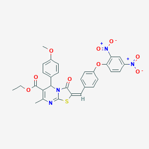 molecular formula C30H24N4O9S B393994 ethyl 2-(4-{2,4-bisnitrophenoxy}benzylidene)-5-(4-methoxyphenyl)-7-methyl-3-oxo-2,3-dihydro-5H-[1,3]thiazolo[3,2-a]pyrimidine-6-carboxylate 
