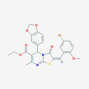 ethyl (2E)-5-(1,3-benzodioxol-5-yl)-2-[(5-bromo-2-methoxyphenyl)methylidene]-7-methyl-3-oxo-5H-[1,3]thiazolo[3,2-a]pyrimidine-6-carboxylate