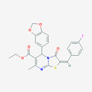 molecular formula C24H19IN2O5S B394005 ethyl 5-(1,3-benzodioxol-5-yl)-2-(4-iodobenzylidene)-7-methyl-3-oxo-2,3-dihydro-5H-[1,3]thiazolo[3,2-a]pyrimidine-6-carboxylate 