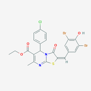 molecular formula C23H17Br2ClN2O4S B394007 ethyl (2E)-5-(4-chlorophenyl)-2-(3,5-dibromo-4-hydroxybenzylidene)-7-methyl-3-oxo-2,3-dihydro-5H-[1,3]thiazolo[3,2-a]pyrimidine-6-carboxylate 