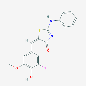molecular formula C17H13IN2O3S B394008 (5E)-2-anilino-5-[(4-hydroxy-3-iodo-5-methoxyphenyl)methylidene]-1,3-thiazol-4-one 