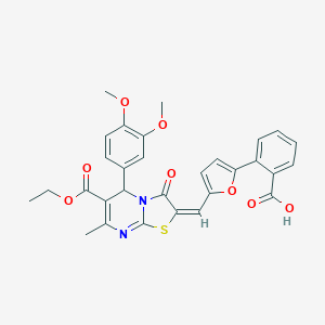 molecular formula C30H26N2O8S B394018 2-{5-[(5-(3,4-dimethoxyphenyl)-6-(ethoxycarbonyl)-7-methyl-3-oxo-5H-[1,3]thiazolo[3,2-a]pyrimidin-2(3H)-ylidene)methyl]-2-furyl}benzoic acid 