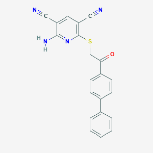 molecular formula C21H14N4OS B394023 2-Amino-6-{[2-(biphenyl-4-yl)-2-oxoethyl]sulfanyl}pyridine-3,5-dicarbonitrile 