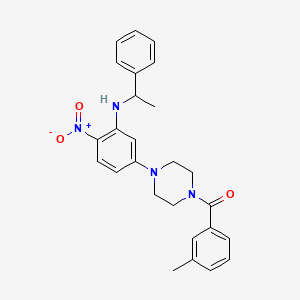 molecular formula C26H28N4O3 B3940298 5-[4-(3-methylbenzoyl)-1-piperazinyl]-2-nitro-N-(1-phenylethyl)aniline 