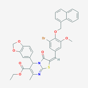 molecular formula C36H29BrN2O7S B394035 ethyl 5-(1,3-benzodioxol-5-yl)-2-[3-bromo-5-methoxy-4-(1-naphthylmethoxy)benzylidene]-7-methyl-3-oxo-2,3-dihydro-5H-[1,3]thiazolo[3,2-a]pyrimidine-6-carboxylate 