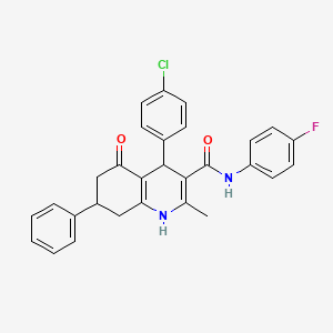 molecular formula C29H24ClFN2O2 B3940410 4-(4-chlorophenyl)-N-(4-fluorophenyl)-2-methyl-5-oxo-7-phenyl-1,4,5,6,7,8-hexahydro-3-quinolinecarboxamide 
