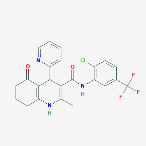molecular formula C23H19ClF3N3O2 B3940586 N-[2-chloro-5-(trifluoromethyl)phenyl]-2-methyl-5-oxo-4-(2-pyridinyl)-1,4,5,6,7,8-hexahydro-3-quinolinecarboxamide 