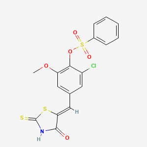 2-chloro-6-methoxy-4-[(4-oxo-2-thioxo-1,3-thiazolidin-5-ylidene)methyl]phenyl benzenesulfonate