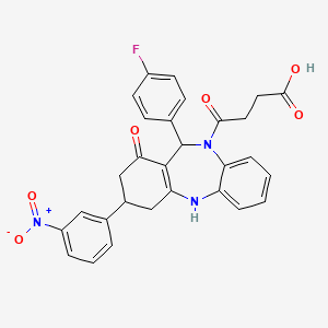 molecular formula C29H24FN3O6 B3940696 4-[11-(4-fluorophenyl)-3-(3-nitrophenyl)-1-oxo-1,2,3,4,5,11-hexahydro-10H-dibenzo[b,e][1,4]diazepin-10-yl]-4-oxobutanoic acid 