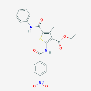 molecular formula C22H19N3O6S B394075 4-Methyl-2-(4-nitro-benzoylamino)-5-phenylcarbamoyl-thiophene-3-carboxylic acid 