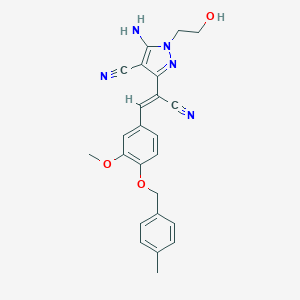 molecular formula C24H23N5O3 B394077 5-amino-3-(1-cyano-2-{3-methoxy-4-[(4-methylbenzyl)oxy]phenyl}vinyl)-1-(2-hydroxyethyl)-1H-pyrazole-4-carbonitrile 