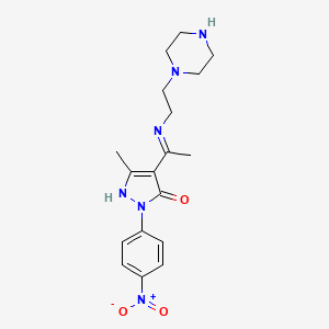 molecular formula C18H24N6O3 B3940804 5-methyl-2-(4-nitrophenyl)-4-(1-{[2-(1-piperazinyl)ethyl]amino}ethylidene)-2,4-dihydro-3H-pyrazol-3-one 