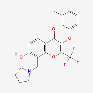 molecular formula C22H20F3NO4 B3941090 7-hydroxy-3-(3-methylphenoxy)-8-(1-pyrrolidinylmethyl)-2-(trifluoromethyl)-4H-chromen-4-one 