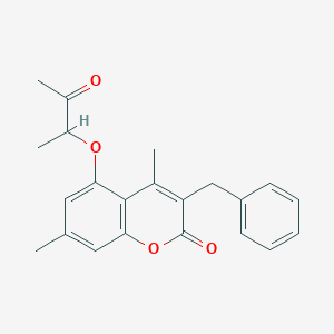 molecular formula C22H22O4 B3941102 3-benzyl-4,7-dimethyl-5-(1-methyl-2-oxopropoxy)-2H-chromen-2-one 