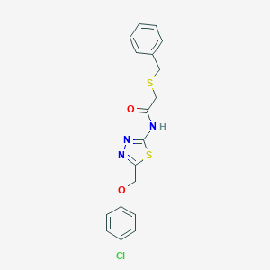 molecular formula C18H16ClN3O2S2 B394115 2-(benzylsulfanyl)-N-{5-[(4-chlorophenoxy)methyl]-1,3,4-thiadiazol-2-yl}acetamide 