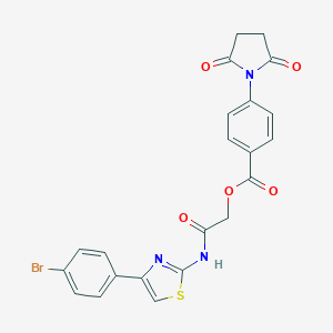 molecular formula C22H16BrN3O5S B394116 2-{[4-(4-Bromophenyl)-1,3-thiazol-2-yl]amino}-2-oxoethyl 4-(2,5-dioxo-1-pyrrolidinyl)benzoate 