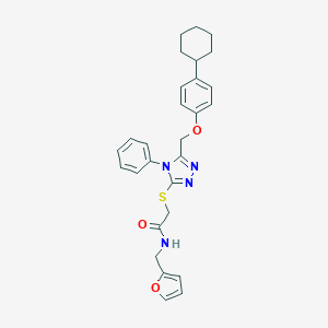 molecular formula C28H30N4O3S B394119 2-({5-[(4-cyclohexylphenoxy)methyl]-4-phenyl-4H-1,2,4-triazol-3-yl}sulfanyl)-N-(2-furylmethyl)acetamide 