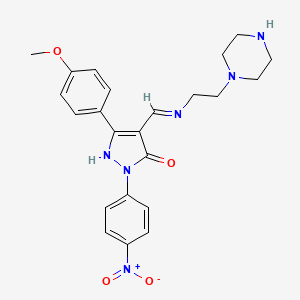5-(4-methoxyphenyl)-2-(4-nitrophenyl)-4-({[2-(1-piperazinyl)ethyl]amino}methylene)-2,4-dihydro-3H-pyrazol-3-one