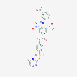 molecular formula C27H23N7O8S B394122 4-(3-acetylanilino)-N-(4-{[(4,6-dimethyl-2-pyrimidinyl)amino]sulfonyl}phenyl)-3,5-bisnitrobenzamide 