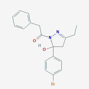molecular formula C19H19BrN2O2 B394126 5-(4-bromophenyl)-3-ethyl-1-(phenylacetyl)-4,5-dihydro-1H-pyrazol-5-ol 