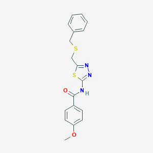 molecular formula C18H17N3O2S2 B394127 N-{5-[(benzylsulfanyl)methyl]-1,3,4-thiadiazol-2-yl}-4-methoxybenzamide 