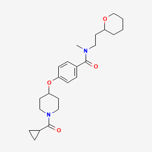 molecular formula C24H34N2O4 B3941299 4-{[1-(cyclopropylcarbonyl)-4-piperidinyl]oxy}-N-methyl-N-[2-(tetrahydro-2H-pyran-2-yl)ethyl]benzamide 