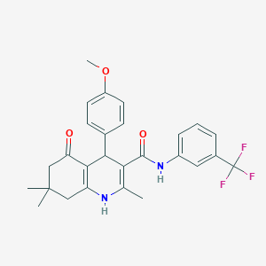 molecular formula C27H27F3N2O3 B3941314 4-(4-methoxyphenyl)-2,7,7-trimethyl-5-oxo-N-[3-(trifluoromethyl)phenyl]-1,4,5,6,7,8-hexahydro-3-quinolinecarboxamide 