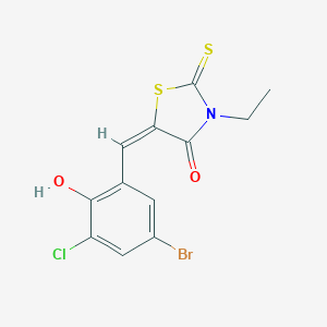 molecular formula C12H9BrClNO2S2 B394143 5-(5-Bromo-3-chloro-2-hydroxybenzylidene)-3-ethyl-2-thioxo-1,3-thiazolidin-4-one 