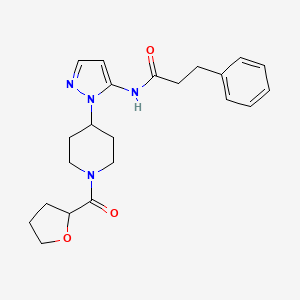 molecular formula C22H28N4O3 B3941494 3-phenyl-N-{1-[1-(tetrahydro-2-furanylcarbonyl)-4-piperidinyl]-1H-pyrazol-5-yl}propanamide 