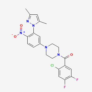 molecular formula C22H20ClF2N5O3 B3941525 1-(2-chloro-4,5-difluorobenzoyl)-4-[3-(3,5-dimethyl-1H-pyrazol-1-yl)-4-nitrophenyl]piperazine 