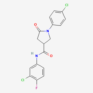 molecular formula C17H13Cl2FN2O2 B3941576 N-(3-chloro-4-fluorophenyl)-1-(4-chlorophenyl)-5-oxo-3-pyrrolidinecarboxamide 