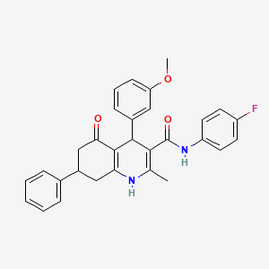molecular formula C30H27FN2O3 B3941601 N-(4-fluorophenyl)-4-(3-methoxyphenyl)-2-methyl-5-oxo-7-phenyl-1,4,5,6,7,8-hexahydro-3-quinolinecarboxamide 