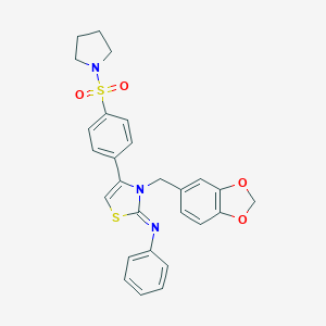 molecular formula C27H25N3O4S2 B394162 N-[3-(1,3-benzodioxol-5-ylmethyl)-4-[4-(1-pyrrolidinylsulfonyl)phenyl]-1,3-thiazol-2(3H)-yliden]-N-phenylamine 