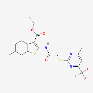 molecular formula C20H22F3N3O3S2 B3941644 ethyl 6-methyl-2-[({[4-methyl-6-(trifluoromethyl)-2-pyrimidinyl]thio}acetyl)amino]-4,5,6,7-tetrahydro-1-benzothiophene-3-carboxylate 