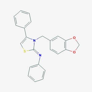 molecular formula C23H18N2O2S B394172 N-(3-(1,3-benzodioxol-5-ylmethyl)-4-phenyl-1,3-thiazol-2(3H)-ylidene)-N-phenylamine 