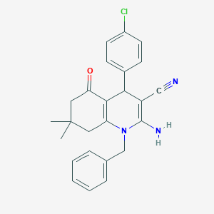 molecular formula C25H24ClN3O B394173 2-Amino-1-benzyl-4-(4-chlorophenyl)-7,7-dimethyl-5-oxo-1,4,5,6,7,8-hexahydro-3-quinolinecarbonitrile 