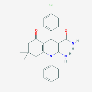 molecular formula C24H24ClN3O2 B394175 2-Amino-4-(4-chlorophenyl)-7,7-dimethyl-5-oxo-1-phenyl-1,4,5,6,7,8-hexahydro-3-quinolinecarboxamide 