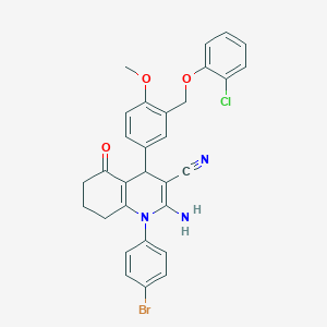 molecular formula C30H25BrClN3O3 B394183 2-Amino-1-(4-bromophenyl)-4-{3-[(2-chlorophenoxy)methyl]-4-methoxyphenyl}-5-oxo-1,4,5,6,7,8-hexahydro-3-quinolinecarbonitrile 