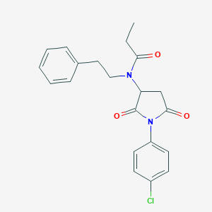 molecular formula C21H21ClN2O3 B394198 N-[1-(4-Chloro-phenyl)-2,5-dioxo-pyrrolidin-3-yl]-N-phenethyl-propionamide 