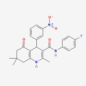 molecular formula C25H24FN3O4 B3942018 N-(4-fluorophenyl)-2,7,7-trimethyl-4-(3-nitrophenyl)-5-oxo-1,4,5,6,7,8-hexahydro-3-quinolinecarboxamide 