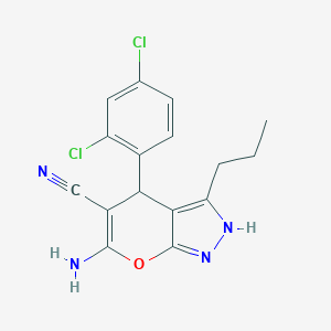 molecular formula C16H14Cl2N4O B394204 6-Amino-4-(2,4-dichlorophenyl)-3-propyl-1,4-dihydropyrano[2,3-c]pyrazole-5-carbonitrile 