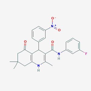 molecular formula C25H24FN3O4 B3942165 N-(3-fluorophenyl)-2,7,7-trimethyl-4-(3-nitrophenyl)-5-oxo-1,4,5,6,7,8-hexahydro-3-quinolinecarboxamide 
